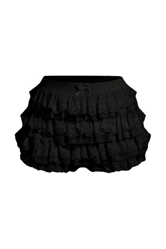 Summer Shorts for Women Trendy Ruffle Lace Trim Layered Mini Shorts Casual Party Beach Skorts