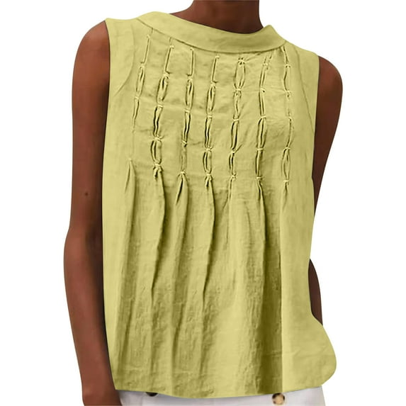 Lenpel Summer Tank Tops for Women Sleeveless Boat Neck Pleated Front Loose Tunic Shirts Trendy Casual Blouses