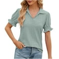 thumbnail image 1 of Lenpel Summer Tops for Women Trendy Ruffle Short Sleeve Collared V Neck Eyelet Embroidered T Shirts Casual Tunic Blouses, 1 of 4