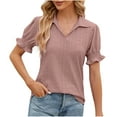 thumbnail image 1 of Lenpel Summer Tops for Women Trendy Ruffle Short Sleeve Collared V Neck Eyelet Embroidered T Shirts Casual Tunic Blouses, 1 of 4