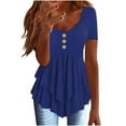 thumbnail image 1 of Lenpel Summer Tops for Women Casual Short Sleeve Crew Neck Asymmetrical Ruffle Hem Layered T Shirts Tunic Tee Blouses, 1 of 6