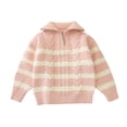 thumbnail image 1 of Lenpel Sweaters for Girls Toddler Baby Quarter Zip Collared Striped Cable Knit Pullover Sweater Tops Kids Fall Winter Clothes(Pink,5-6 Years), 1 of 6