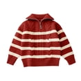 thumbnail image 1 of Lenpel Sweaters for Girls Toddler Baby Quarter Zip Collared Striped Cable Knit Pullover Sweater Tops Kids Fall Winter Clothes(Wine,1-2 Years), 1 of 6