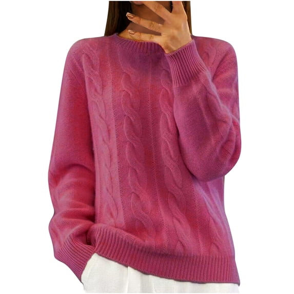 Lenpel Sweaters for Women Casual Crew Neck Long Sleeve Solid Cable Knit Pullover Tops 2025 Fall Winter Clothes