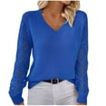 thumbnail image 1 of Lenpel Sweaters for Women Crochet Long Sleeve Hollow out V Neck Solid Color Knit Sweater Tops Soft Casual Pullover Sweaters(Blue,Large), 1 of 7