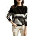 thumbnail image 1 of Lenpel Sweaters for Women Fall Comfy Mock Neck Long Sleeve Striped Knitted Pullover Tops Casual Tunic Sweaters, 1 of 5