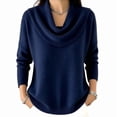 thumbnail image 1 of Lenpel Sweaters for Women Fall Winter Stylish Cowl Neck Pullover Tops Casual Loose Long Sleeve Solid Color Knitted Shirts(Navy,XX-Large), 1 of 5