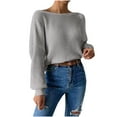 thumbnail image 1 of Lenpel Sweaters for Women Lantern Long Sleeve Boat Neck Criss Cross Open Back Chunky Knit Sweater Tops Loose Pullover Sweaters(Gray,3X-Large), 1 of 4