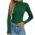 thumbnail image 1 of Lenpel Sweaters for Women Lightweight Mock Neck Long Sleeve Side Button Slim Ribbed Knit Tops Soft Casual Pullover Sweaters(Green,Large), 1 of 4