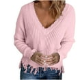 thumbnail image 1 of Lenpel Sweaters for Women Lightweight V Neck Long Sleeve Frayed Pullover Tops Loose Casual Crop Knitted Sweater, 1 of 7