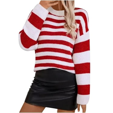 Lenpel Sweaters for Women Long Sleeve Crew Neck Color Block Knitted Pullover Tops Fall Winter Trendy Sweater