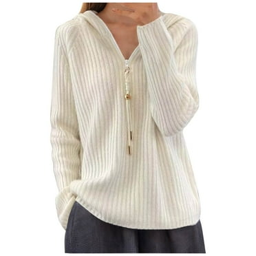 Lenpel Sweaters for Women Long Sleeve Drawstring Quarter Zip Hooded Knit Pullover Tops Soft Tunic Sweatshirts 2025
