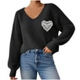 thumbnail image 1 of Lenpel Sweaters for Women Trendy V Neck Lantern Long Sleeve Chunky Knit Pullover Tops Casual Loose Fashion Sweaters(Black,X-Large), 1 of 7