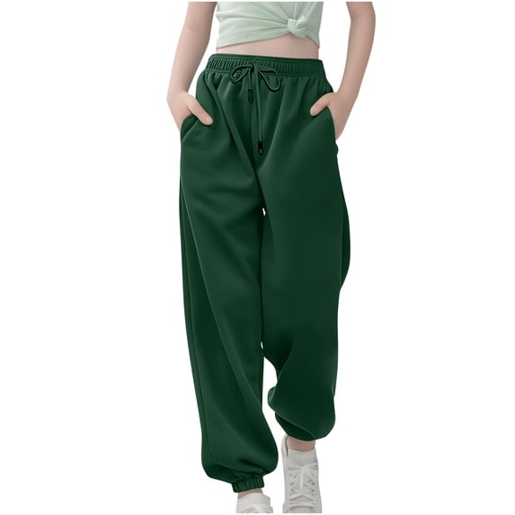 Lenpel Sweatpants for Girls Boys Elastic High Waisted Cinch Bottom Athletic Pants Baggy Drawstring Joggers with Pockets
