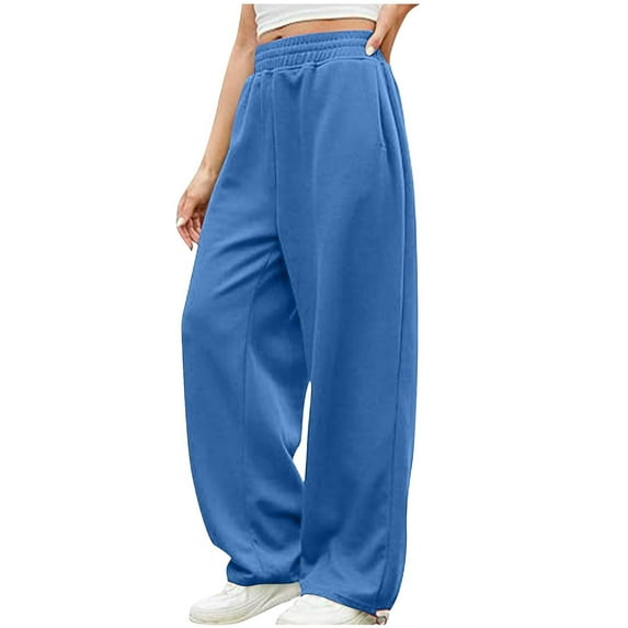 Lenpel Sweatpants for Women Baggy Elastic High Waisted Wide Leg Lounge Pants Casual Palazzo Trousers with Pockets