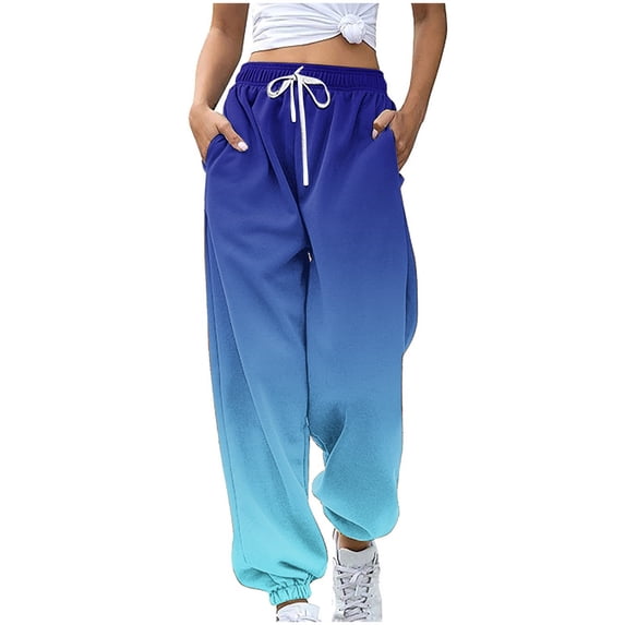 Lenpel Sweatpants for Women Trendy High Waisted Drawstring Gradient Athletic Workout Joggers Baggy Lounge Pants
