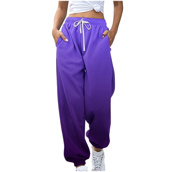 Lenpel Sweatpants for Women Trendy High Waisted Drawstring Gradient Athletic Workout Joggers Baggy Lounge Pants