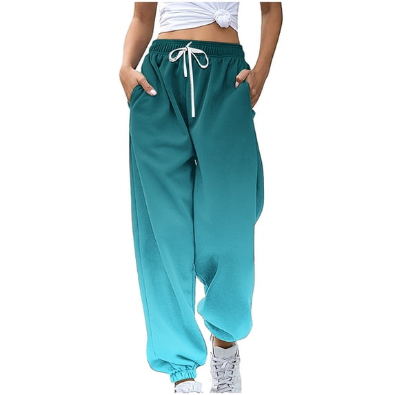 Lenpel Sweatpants for Women Trendy High Waisted Drawstring Gradient Athletic Workout Joggers Baggy Lounge Pants