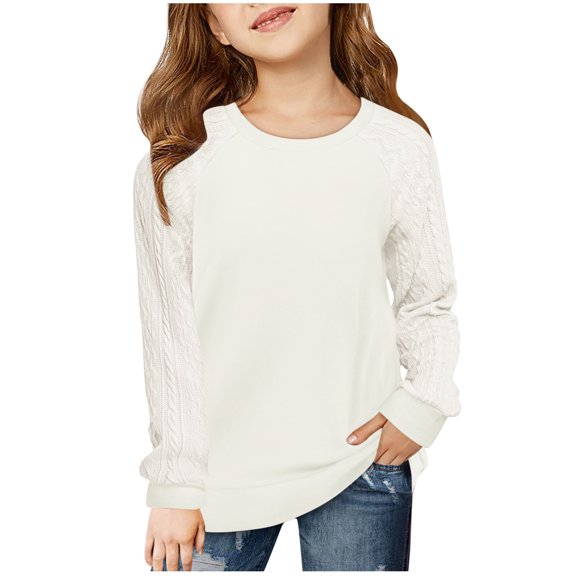 Lenpel Sweatshirts for Girls Fashion Crew Neck Cable Knit Long Sleeve Patchwork Shirts Casual Pullover Tops