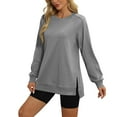 thumbnail image 1 of Lenpel Sweatshirts for Women 2024 Fall Long Sleeve Crew Neck Side Split Pullover Tops Casual Loose Soft Clothes, 1 of 7