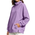 thumbnail image 1 of Lenpel Sweatshirts for Women Fall Mock Neck Long Sleeve Tops Oversized Solid Color Casual Loose Warm Pullover(Purple,Large), 1 of 7