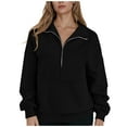 thumbnail image 1 of Lenpel Sweatshirts for Women Fashion Long Sleeve Half Zip Lapel Casual Pullover Sweater Tops Fall Winter Clothes(Black,XX-Large), 1 of 5