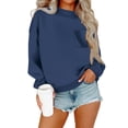 thumbnail image 1 of Lenpel Sweatshirts for Women Long Sleeve Mock Neck Curved Hem Casual Pullover Sweatshirts Loose Sweater Tops with Pockets(Navy,Small), 1 of 4