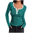 thumbnail image 1 of Lenpel T Shirts For Women Long Sleeve Scoop Neck Quarter Button Plaid Ribbed Knit Slim T Shirts Casual Tee Blouses(Light Blue,Large), 1 of 6