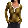 thumbnail image 1 of Lenpel T Shirts For Women Long Sleeve Scoop Neck Quarter Button Plaid Ribbed Knit Slim T Shirts Casual Tee Blouses(Yellow,Medium), 1 of 6