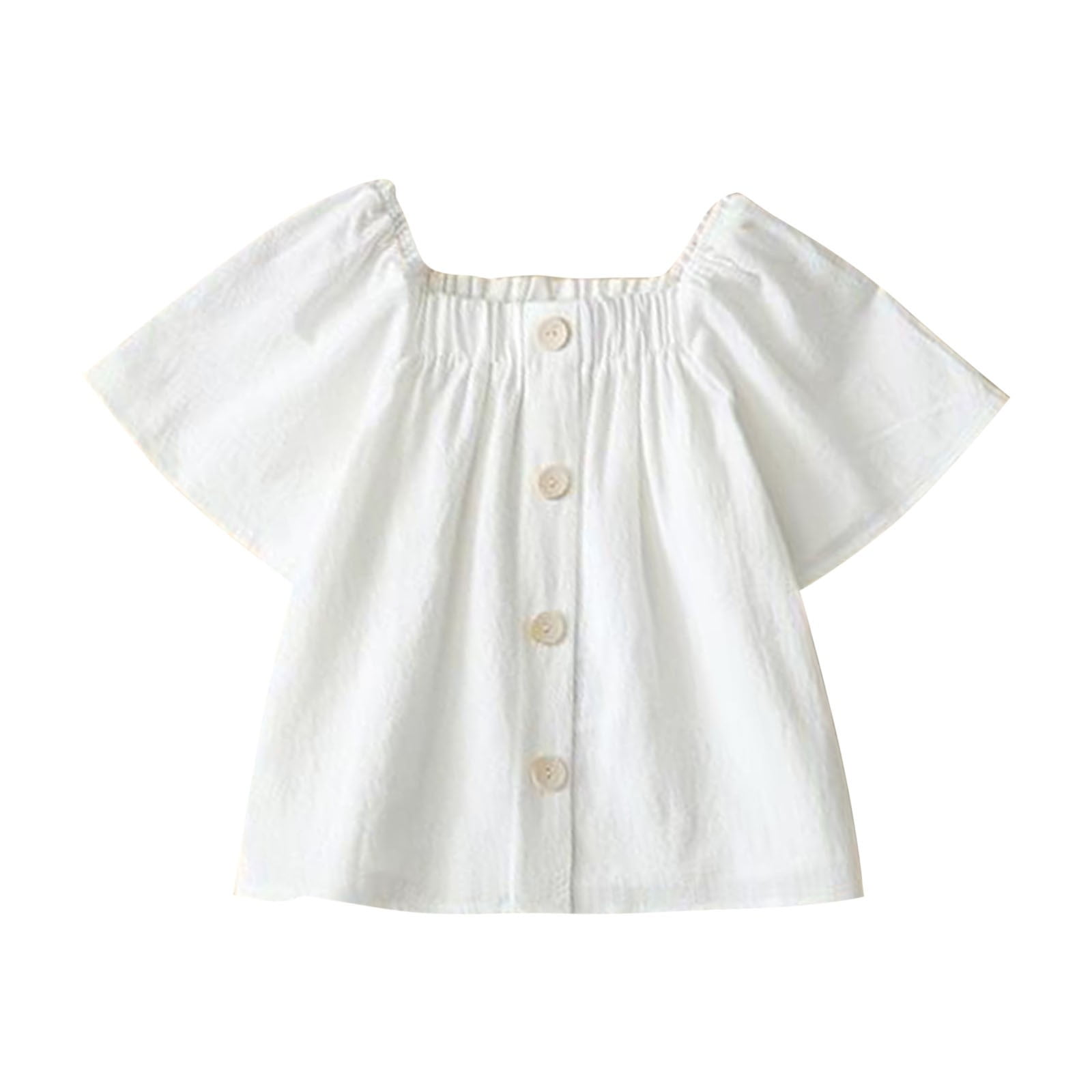 Lenpel T-Shirts for Girls Cotton Puff Short Sleeve Square Neck Button ...