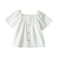 thumbnail image 1 of Lenpel T-Shirts for Girls Cotton Puff Short Sleeve Square Neck Button Front Tee Blouses Casual Summer Tops 6-16 Y, 1 of 7