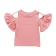 thumbnail image 1 of Lenpel T-Shirts for Toddler Baby Girls Ruffle Short Sleeve Cold Shoulder Crew Neck Cotton Tees Newborn Infant Summer Tops, 1 of 7