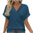thumbnail image 1 of Lenpel T Shirts for Women Summer Fashion V Neck Short Sleeve Solid Color Tunic Tops Soft Casual Tees, 1 of 7