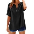 thumbnail image 1 of Lenpel T Shirts for Women Summer Spring Fashion Half Sleeve V Neck Solid Color Tunic Tops Casual Loose Blouses, 1 of 4