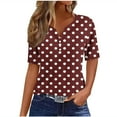 thumbnail image 1 of Lenpel T-Shirts for Women Trendy Short Sleeve Quarter Button V Neck Printed Tunic Tops Summer Casual Tees, 1 of 6