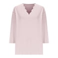 thumbnail image 1 of Lenpel T Shirts for Women 3/4 Length Sleeve Scalloped V Neck Solid Color Tunic Tops Casual Loose Tee Blouses(Pink,Large), 1 of 5