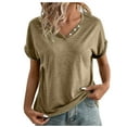 thumbnail image 1 of Lenpel T Shirts for Women Casual Loose Short Sleeve V Neck Solid Color Basic Tees Trendy Summer Tops, 1 of 7