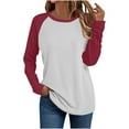 thumbnail image 1 of Lenpel T Shirts for Women Fashion Long Sleeve Crew Neck Color Block Casual Loose Tunic Tops Basic Tee Blouses(Red,3X-Large), 1 of 5