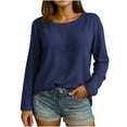 thumbnail image 1 of Lenpel T Shirts for Women Fashion Long Sleeve Crew Neck Solid Color Basic Tee Tops Loose Casual Tunic Blouses(Navy,X-Large), 1 of 3