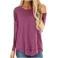thumbnail image 1 of Lenpel T Shirts for Women Long Sleeve Crew Neck Soft Casual Basic Base Layer Fall Fashion Solid Tunic Tops, 1 of 1
