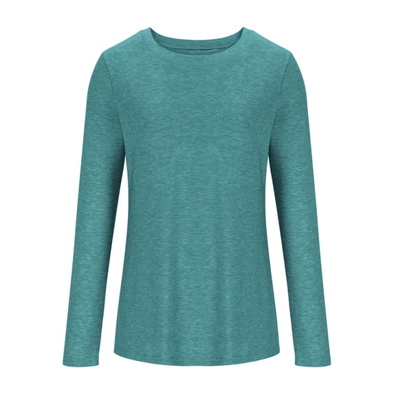 Lenpel T Shirts for Women Long Sleeve Crewneck Solid Color Basic Tee Tops Soft Casual Tees Loose Tunic Blouses(Army Green,Medium)