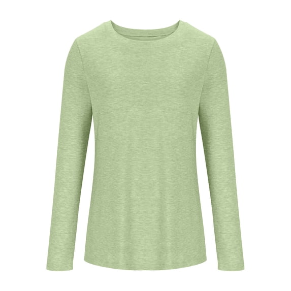 Lenpel T Shirts for Women Long Sleeve Crewneck Solid Color Basic Tee Tops Soft Casual Tees Loose Tunic Blouses(Green,X-Large)