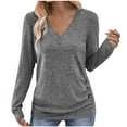 thumbnail image 1 of Lenpel T Shirts for Women Long Sleeve V Neck Side Button Ruched Solid Color Loose Tunic Tops Soft Casual Tee Blouses(Gray,Small), 1 of 7