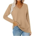thumbnail image 1 of Lenpel T Shirts for Women Plus Size Long Sleeve V Neck Loose Tunic Tops Solid Color Blouses Soft Casual Tees(Khaki,Large), 1 of 2