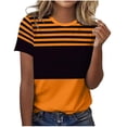 thumbnail image 1 of Lenpel T Shirts for Women Short Sleeve Crew Neck Striped Color Block T-Shirts Loose Tunic Blouses Trendy Casual Tee Tops, 1 of 6