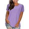 thumbnail image 1 of Lenpel T-Shirts for Women Soft Cotton Short Sleeve Crew Neck Solid Color Casual Tee Tops Fashion Summer Outfits, 1 of 6