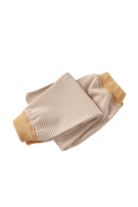 Thermal Pants for Girls Toddlers Cotton Elastic Waist Striped Thick Warm Long Johns Kids Base Layer Bottoms(Khaki,7-8 Years)