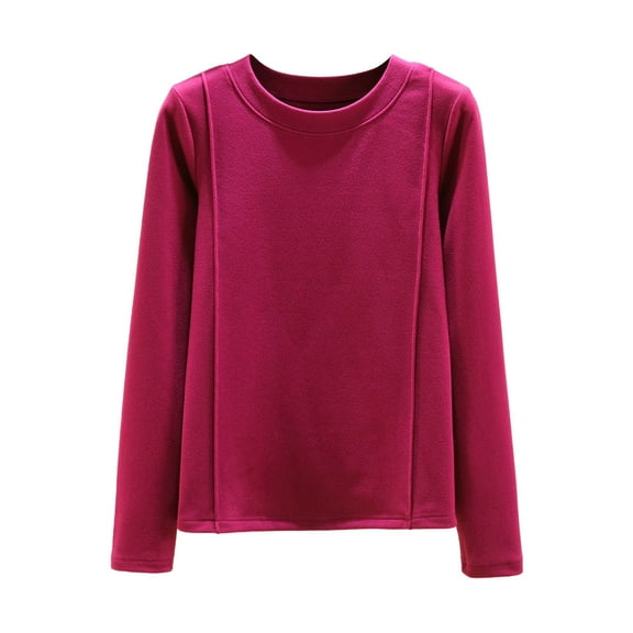 Lenpel Thermal Shirts for Women Long Sleeve Crew Neck Fleece Lined T Shirts Soft Casual Basic Tees Base Layer Tops(Hot Pink,XX-Large)
