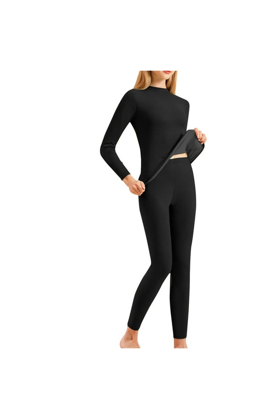 Thermal Underwear Set for Women Fleece Lined Long Sleeve Mock Neck Base Layer Top Bottoms Warm Leggings Set