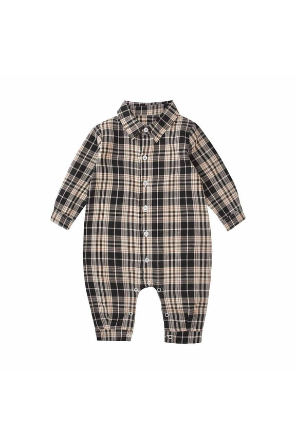 Toddler Baby Boys' Plaid Jumpsuits Newborn Infant Long Sleeve Collared Button down Shirt Rompers One Piece Outfits(Black,2-3 Years)